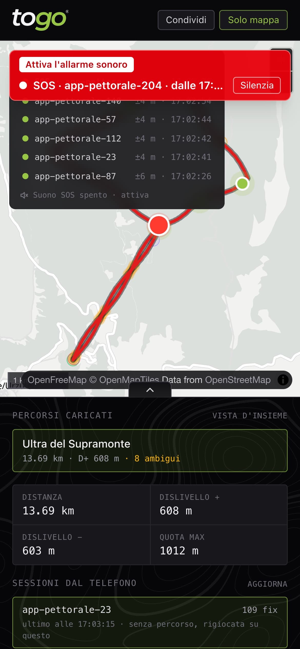 La mappa pubblica aperta da smartphone
